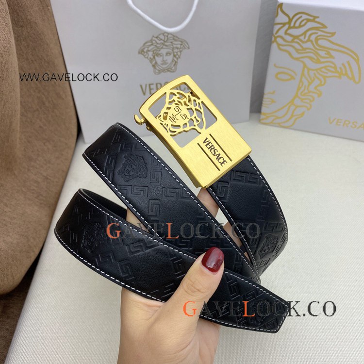 Versace 'Retractable' Buckle Belt Yellow Gold Medusa head 35mm